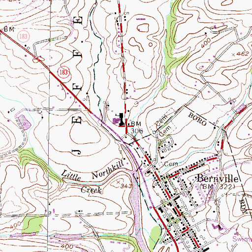 Topographic Map of Penn-Bernville Elementary School, PA