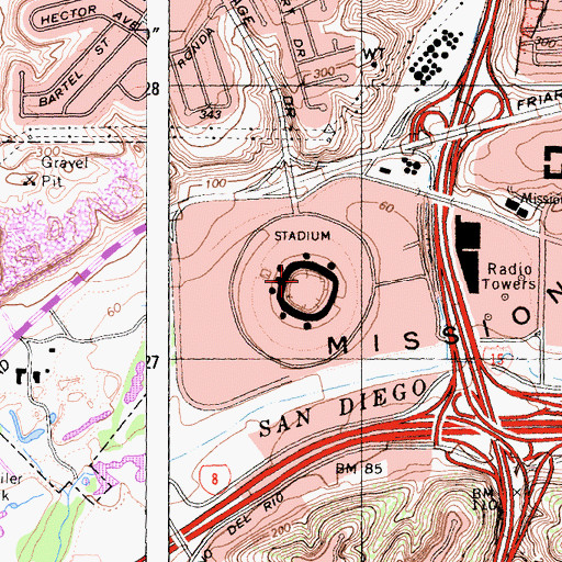 Topographic Map of Qualcomm Stadium, CA