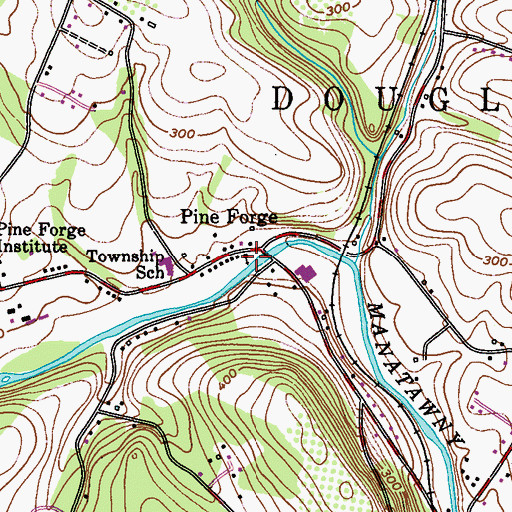 Topographic Map of Pine Forge Commissary, PA