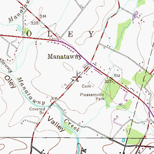 Topographic Map of Pleasantville Evangelical Church, PA