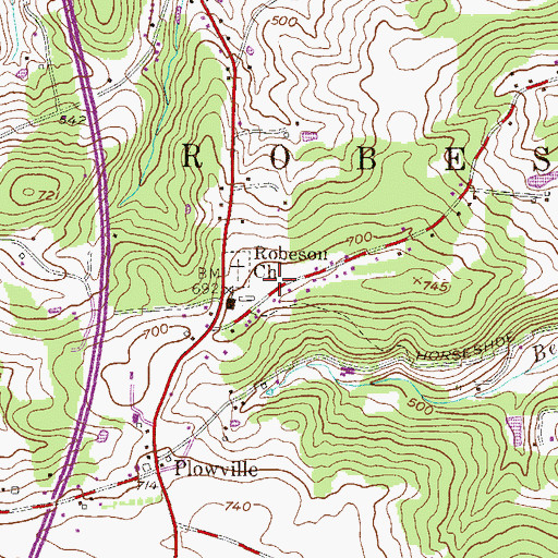 Topographic Map of Plowville Lutheran Ballfield, PA