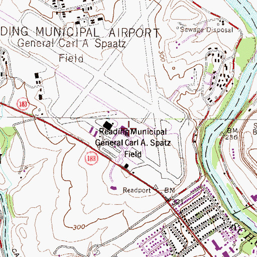 Topographic Map of Reading Airport Terminal Building, PA