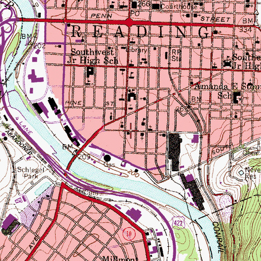 Topographic Map of Reading Area Fire Fighters Museum, PA