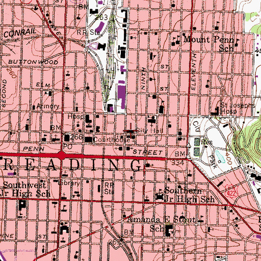 Topographic Map of Reading City Hall, PA
