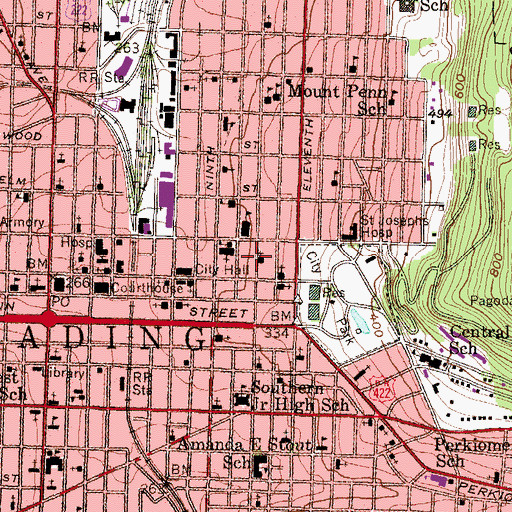 Topographic Map of Reading Civic Opera, PA