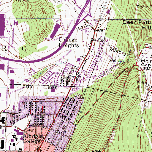 Topographic Map of Reading Elks Home, PA