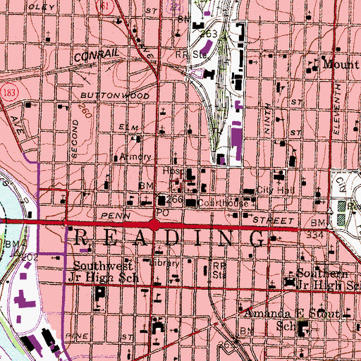 Topographic Map of Reading Friends Meetinghouse, PA