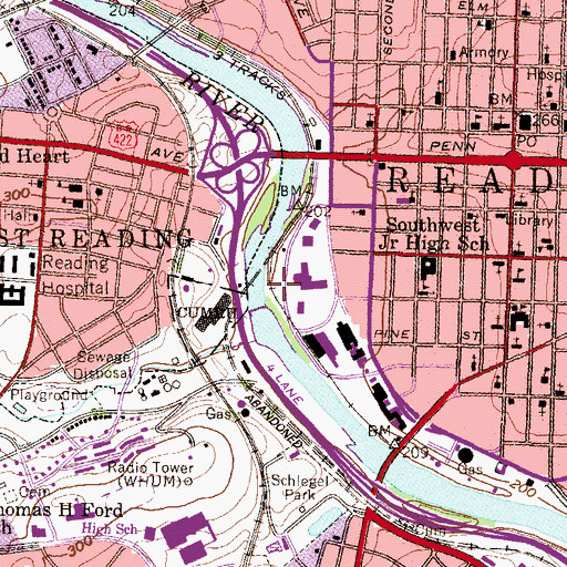 Topographic Map of Reading Greenway, PA