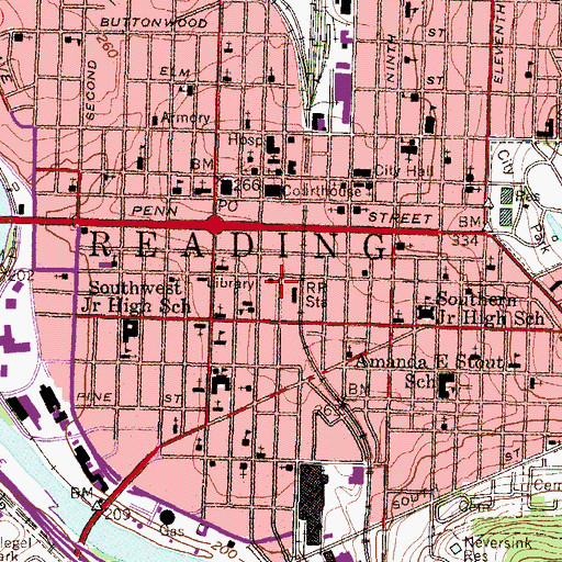 Topographic Map of Reading Fire and Rescue South Central Station, PA