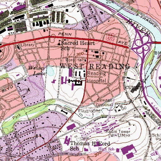 Topographic Map of Reading Hospital A Building, PA