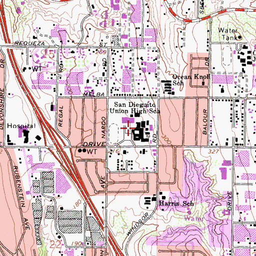 Topographic Map of San Dieguito High School, CA