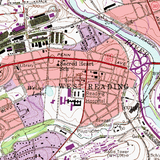 Topographic Map of Reading Hospital Child Development Center, PA