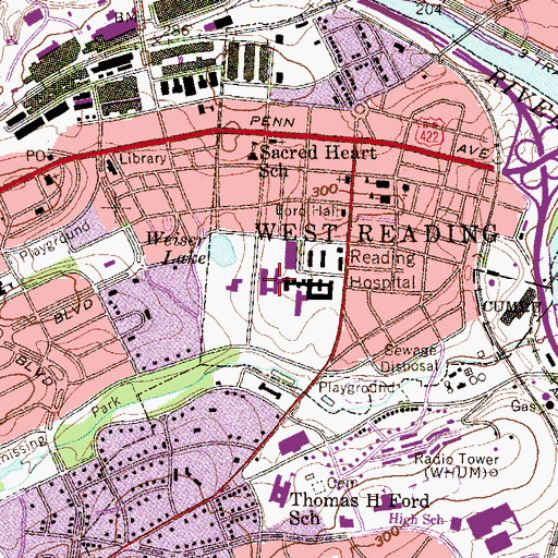 Topographic Map of Reading Hospital E Building, PA