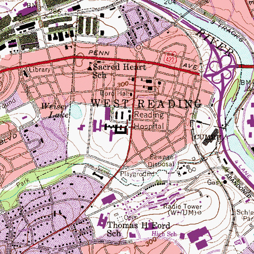 Topographic Map of Reading Hospital G Building, PA