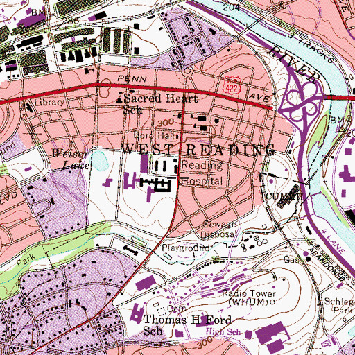 Topographic Map of Reading Hospital J Building, PA