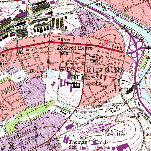 Topographic Map of Reading Hospital M Building, PA