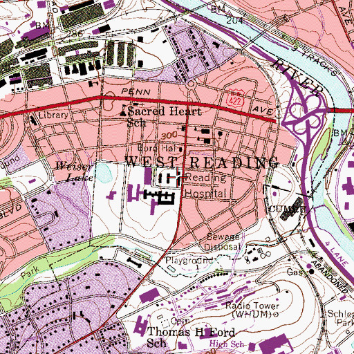 Topographic Map of Reading Hospital Spruce Building, PA