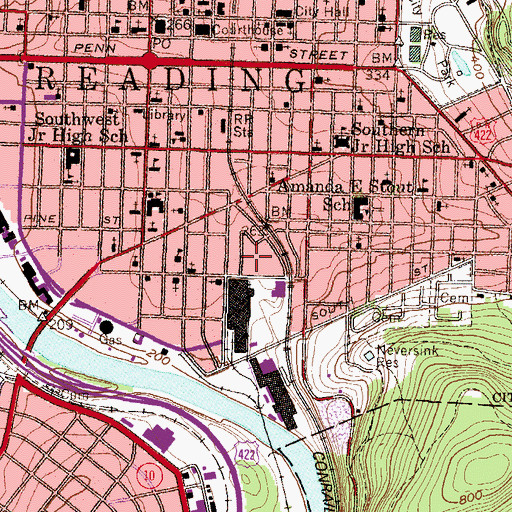 Topographic Map of Reading Iron Playground, PA