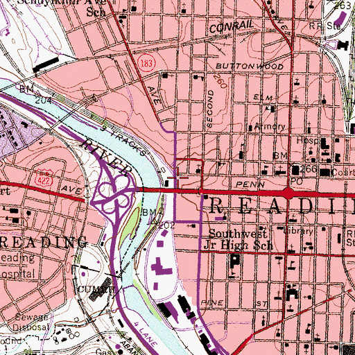 Topographic Map of Reading Pennsylvania Station (historical), PA