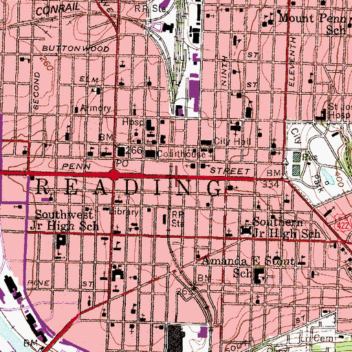 Topographic Map of Reading Railroad Massacre Historic Marker, PA