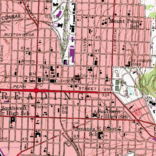 Topographic Map of Reading School District Administration Building, PA
