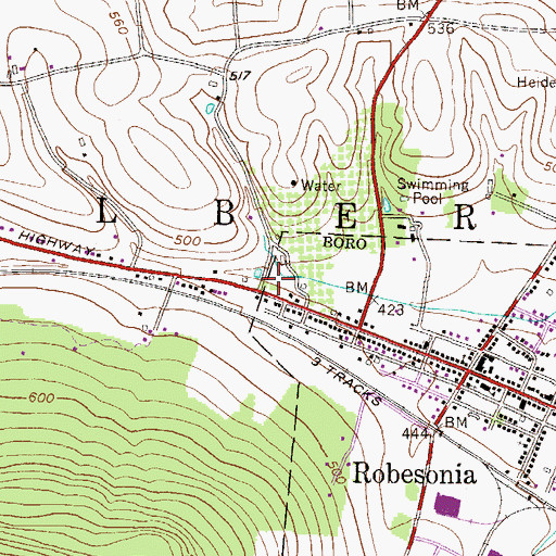 Topographic Map of Western Berks Ambulance Service, PA