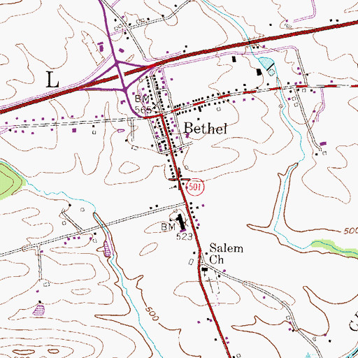 Topographic Map of Salem Lutheran Church, PA