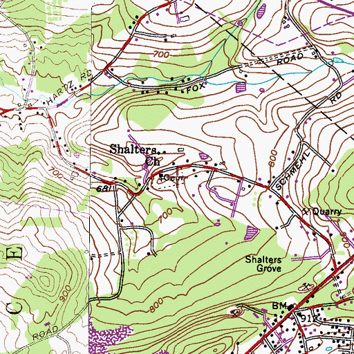 Topographic Map of Salem Shalters Cemetery, PA