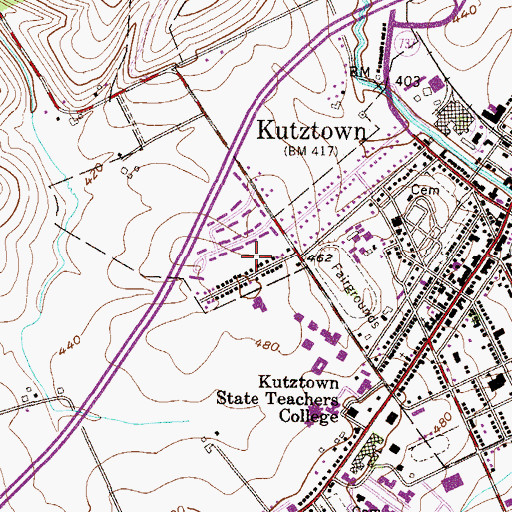 Topographic Map of Saucony Cross Apartments, PA