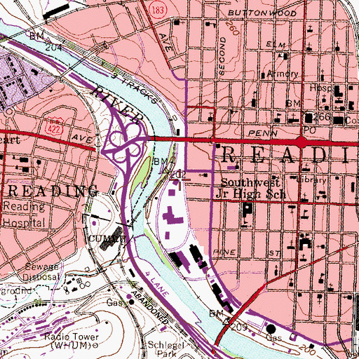 Topographic Map of Schuylkill Hall, PA