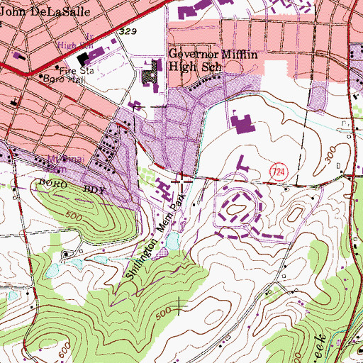 Topographic Map of Shillington Borough Police/Municipal Building, PA