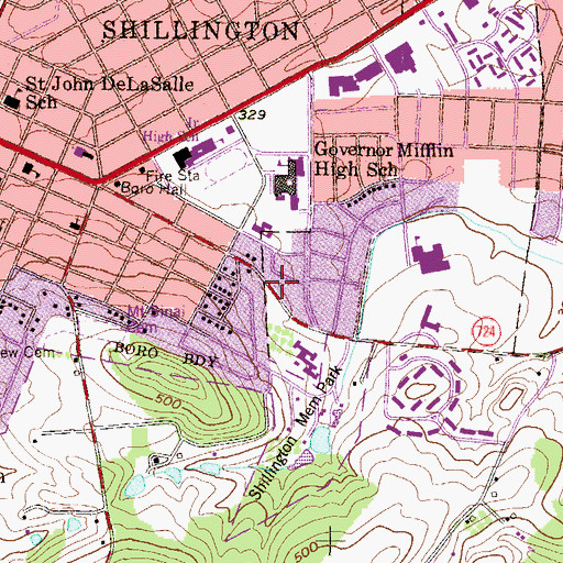 Topographic Map of Shillington Church of Christ, PA