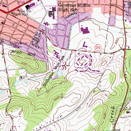 Topographic Map of Shillington Swimming Pool, PA