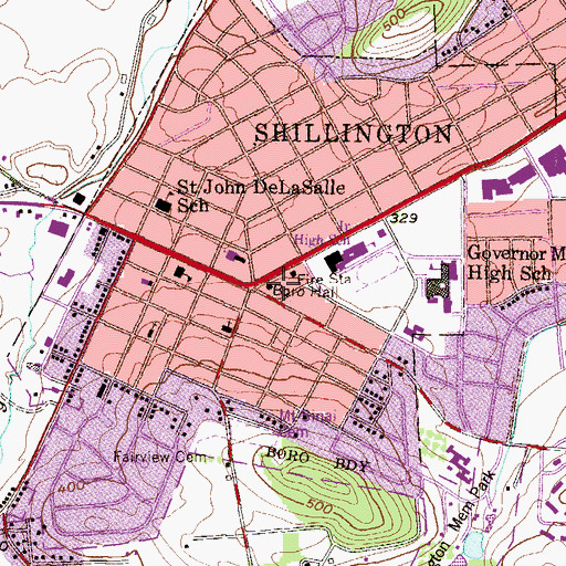 Topographic Map of Shillington Town Hall, PA