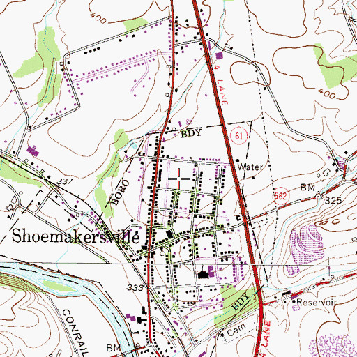 Topographic Map of Shoemakersville Ball Park, PA