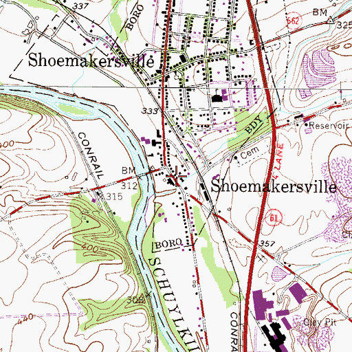Topographic Map of Shoemakersville Borough Hall, PA