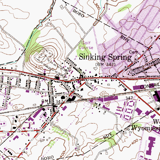 Topographic Map of Sinking Spring Borough Hall, PA