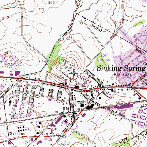 Topographic Map of Sinking Spring Cemetery, PA