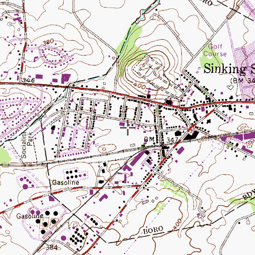 Topographic Map of Sinking Spring Playground, PA