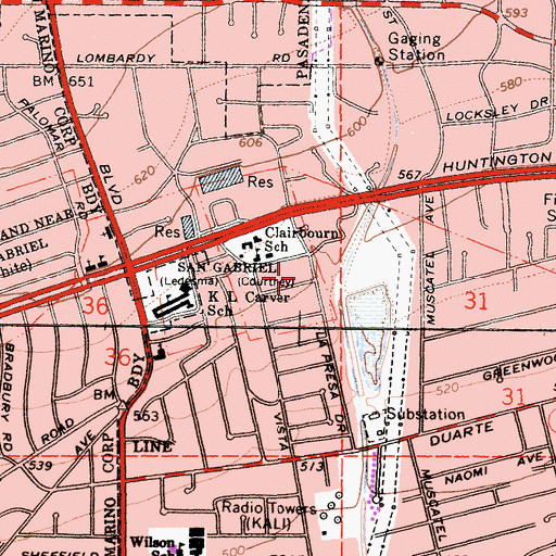 Topographic Map of San Gabriel, CA