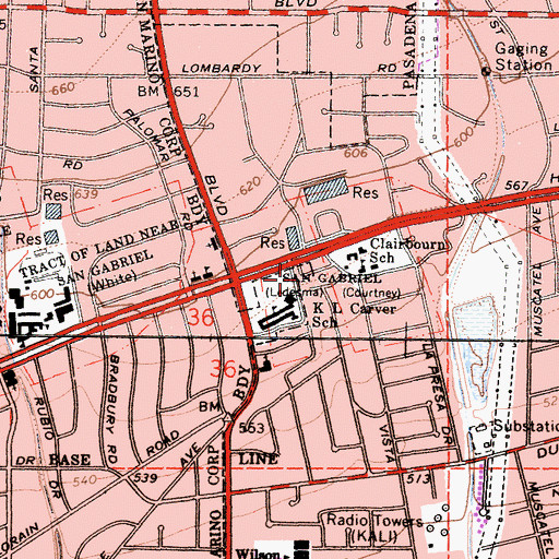 Topographic Map of San Gabriel, CA