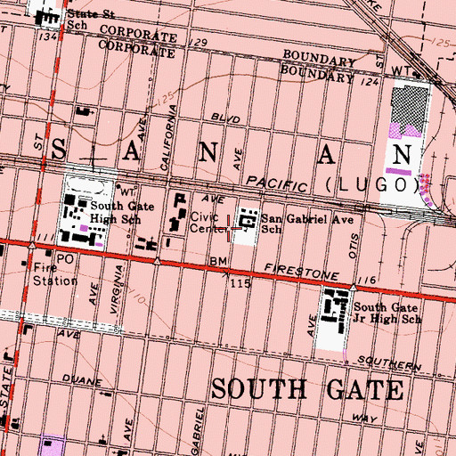 Topographic Map of San Gabriel Elementary School, CA