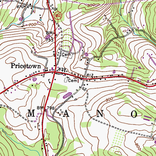 Topographic Map of Ruscombmanor Volunteer Fire Company 1 Station 34, PA
