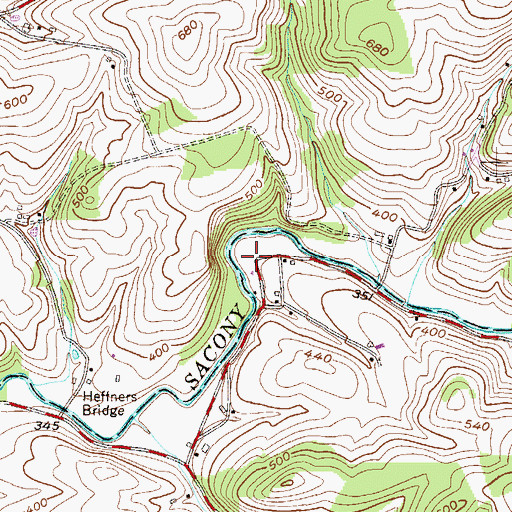 Topographic Map of Sacony Park Campsites and Cabins, PA