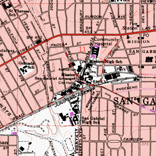 Topographic Map of San Gabriel High School, CA