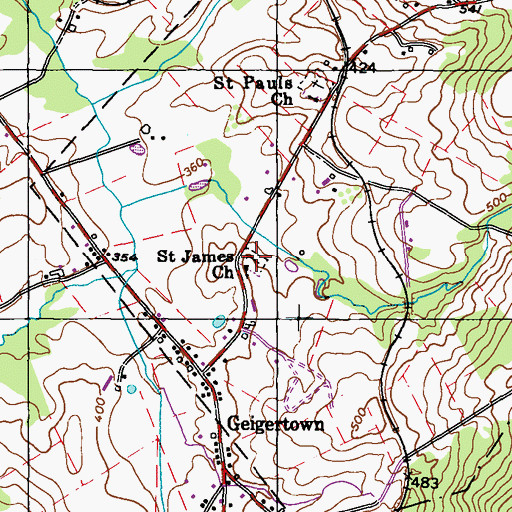 Topographic Map of Saint James Cemetery, PA