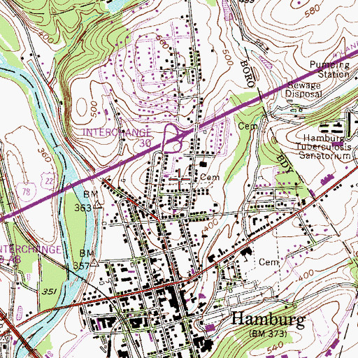 Topographic Map of Saint Johns Cemetery, PA