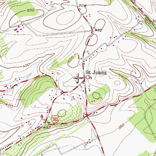 Topographic Map of Saint Johns Church Cemetery, PA