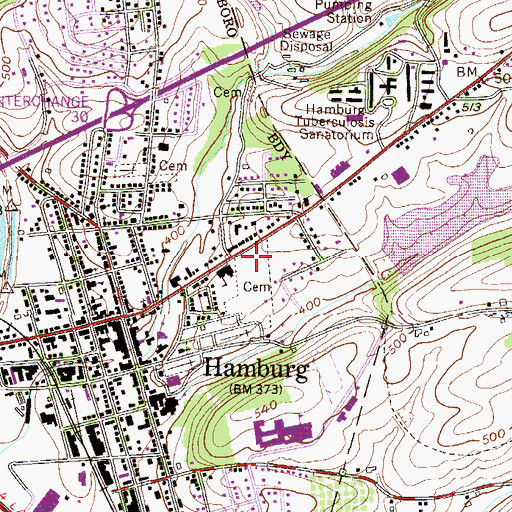 Topographic Map of Saint Mary's Catholic Cemetery, PA