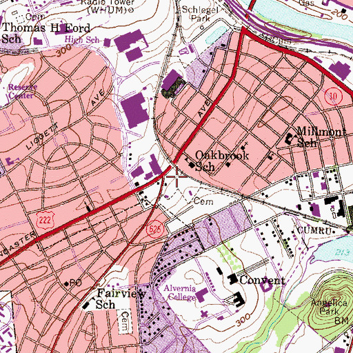 Topographic Map of Saint Marys Cemetery, PA
